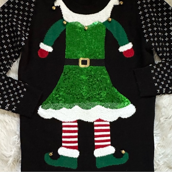 POOF L M Ugly Christmas Sweater • Elf Sequin Tunic • Funky Christmas Party - Picture 7 of 8
